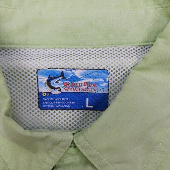 World Wide Sportsman Short Sleeve Fishing Shirt Mens L Bright Green Mesh Lined - Picture 5 of 9